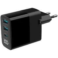 Gembird TA-UC-PDQC30LCD-BK-02 2хUSB-A (QC3.0 18W) + 1хType-C (PD20W) Мережевий зарядний пристрій