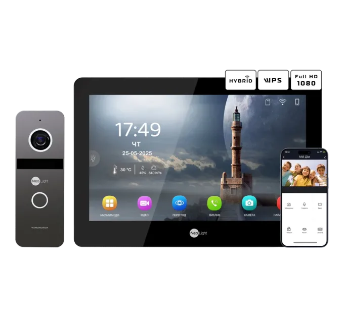 Neolight MEZZO Hybrid Black + SOLO IP Graphite з кутком, PoE адаптер для панелі виклику Комплект відеодомофону