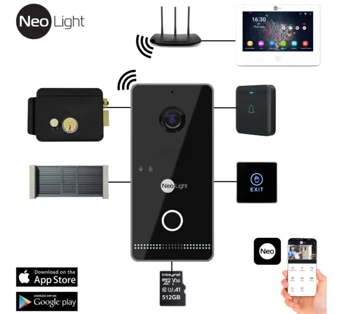 Neolight ALPHA Hybrid Black + OPTIMA IPW Black Комплект відеодомофону