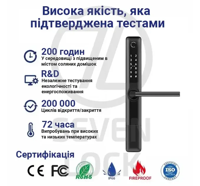 SEVEN LOCK SL-7763BF (72-92 мм) black Умный замок (без врезной части)