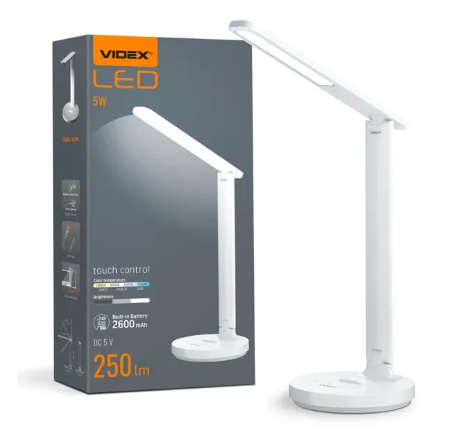 VIDEX VL-TF16W 5W 1800-5000K LED лампа настільна з акумулятором