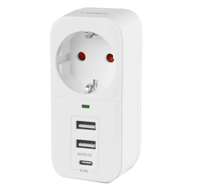 VIDEX ONCORD 1п 2.4A 2USB+USB-C Сетевой адаптер Type-C с заземлением