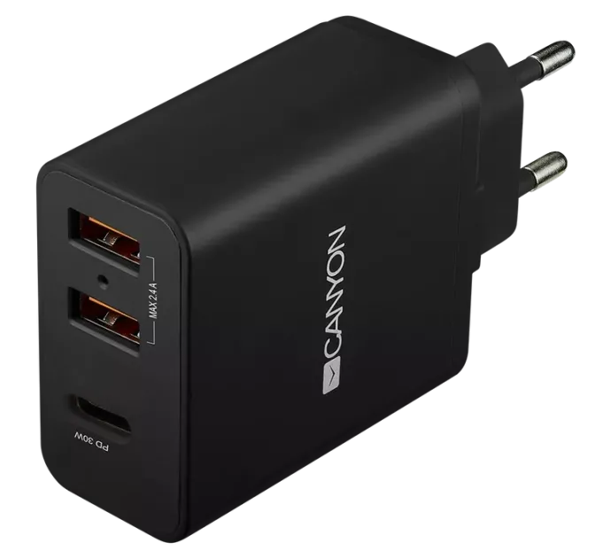 Canyon H-08 black (QC/PD 30W) Сетевое зарядное устройство Canyon H-08 black (QC/PD 30W) Сетевое зарядное устройство