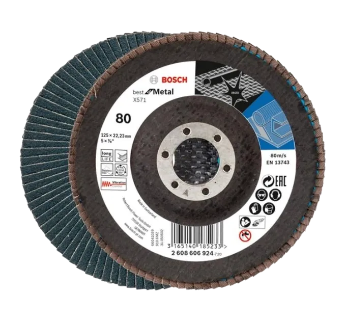 Bosch X571 125 мм K80 (2608606924) Лепестковый шлифкруг Bosch X571 125 мм K80 (2608606924) Лепестковый шлифкруг