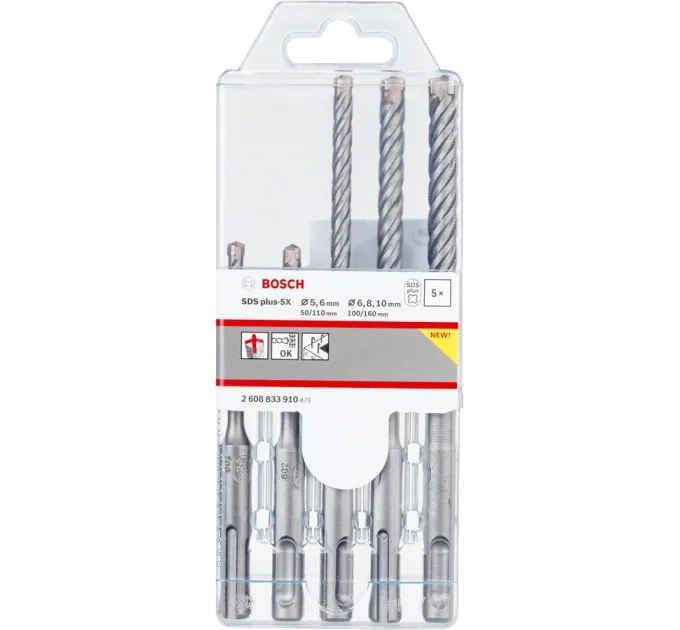 Bosch SDS plus-5X 5шт 5/6 x 110мм; 6/8/10 x 160мм Набор буров по бетону Bosch SDS plus-5X 5шт 5/6 x 110мм; 6/8/10 x 160мм Набор буров по бетону