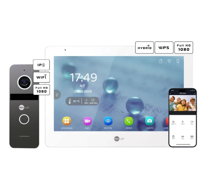Neolight MEZZO Hybrid + SOLO IPW Graphite з кутком, PoE адаптер для панелі виклику Комплект відеодомофону