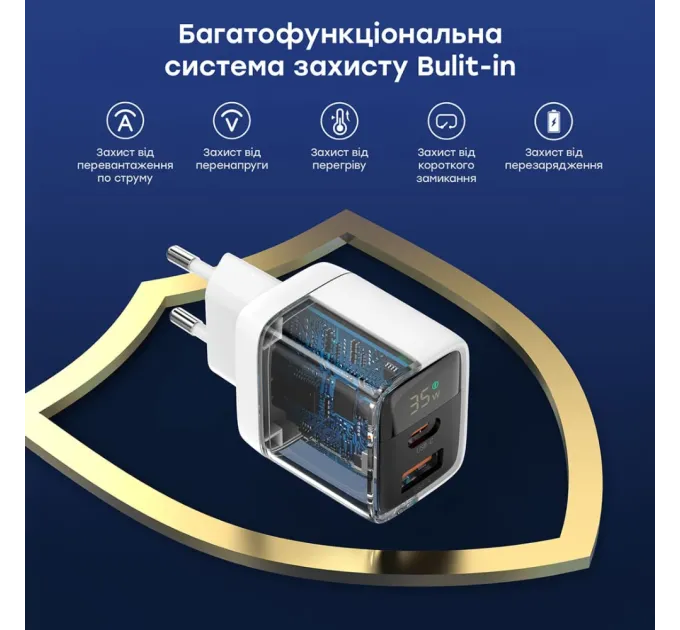 Choetech PD6052 White PD35W GAN A+C Адаптер