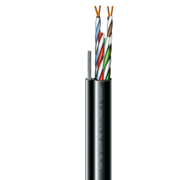 Cat. 5e U/UTP РЕ steel cord 4x2x24 AWG (k) трос (70910181) бухта 500м. Кабель кручена пара ЗЗКМ (UTP мідь вуличний з тросом)